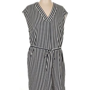 H&M Navy and White Striped Sleeveless Dress with Tie Waist Sz12